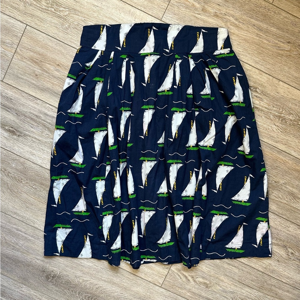 Emily & Fin Midi Skirt Navy Sailboats XL